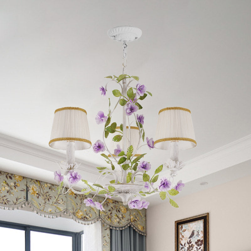 Bucket Fabric Chandelier Lighting Fixture Korean Flower 3/6/8 Bulbs Bedroom Suspension Pendant in White Clearhalo 'Ceiling Lights' 'Chandeliers' Lighting' options 729643