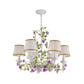 Bucket Fabric Chandelier Lighting Fixture Korean Flower 3/6/8 Bulbs Bedroom Suspension Pendant in White Clearhalo 'Ceiling Lights' 'Chandeliers' Lighting' options 729649