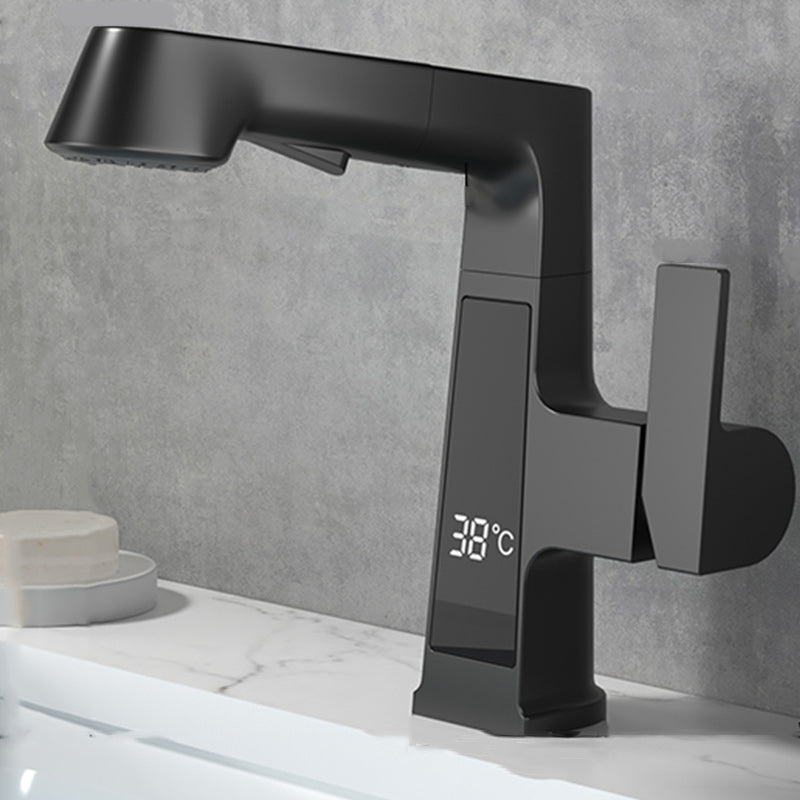 Contemporary Vessel Sink Bathroom Faucet Swivel Spout with Pull Out Sprayer Black Clearhalo 'Bathroom Remodel & Bathroom Fixtures' 'Bathroom Sink Faucets' 'Bathroom Sinks & Faucet Components' 'bathroom_sink_faucets' 'Home Improvement' 'home_improvement' 'home_improvement_bathroom_sink_faucets' 7297317