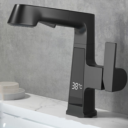 Contemporary Vessel Sink Bathroom Faucet Swivel Spout with Pull Out Sprayer Black Clearhalo 'Bathroom Remodel & Bathroom Fixtures' 'Bathroom Sink Faucets' 'Bathroom Sinks & Faucet Components' 'bathroom_sink_faucets' 'Home Improvement' 'home_improvement' 'home_improvement_bathroom_sink_faucets' 7297317