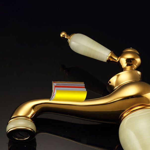 Deck Mounted Copper Tub Faucet Low Arc Roman Tub Faucet Set with Jade Clearhalo 'Bathroom Remodel & Bathroom Fixtures' 'Bathroom Sink Faucets' 'Bathroom Sinks & Faucet Components' 'bathroom_sink_faucets' 'Home Improvement' 'home_improvement' 'home_improvement_bathroom_sink_faucets' 7297357