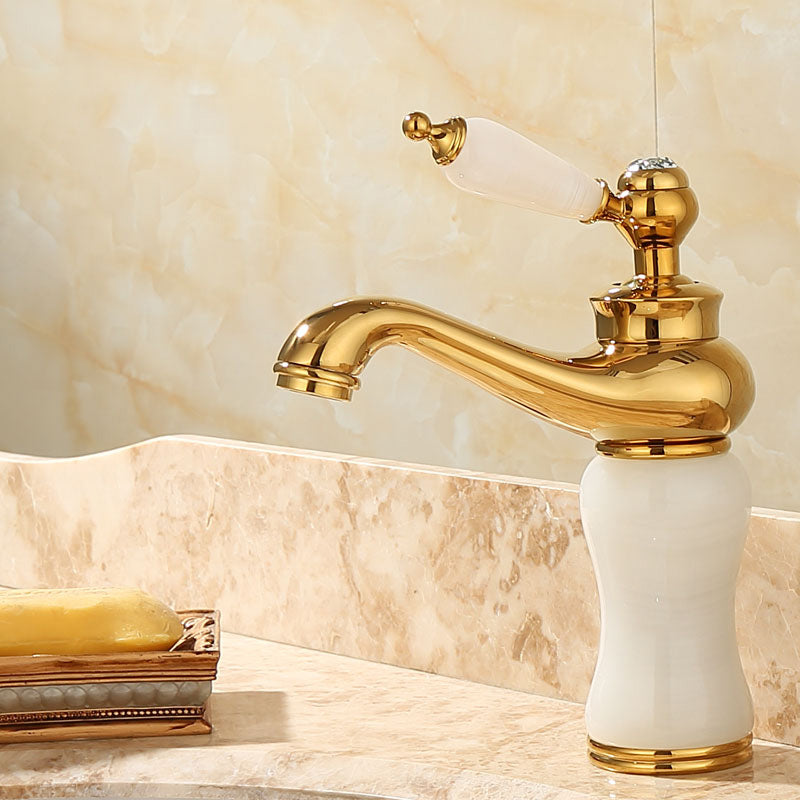 Deck Mounted Copper Tub Faucet Low Arc Roman Tub Faucet Set with Jade White Normal Drop Handles Clearhalo 'Bathroom Remodel & Bathroom Fixtures' 'Bathroom Sink Faucets' 'Bathroom Sinks & Faucet Components' 'bathroom_sink_faucets' 'Home Improvement' 'home_improvement' 'home_improvement_bathroom_sink_faucets' 7297363