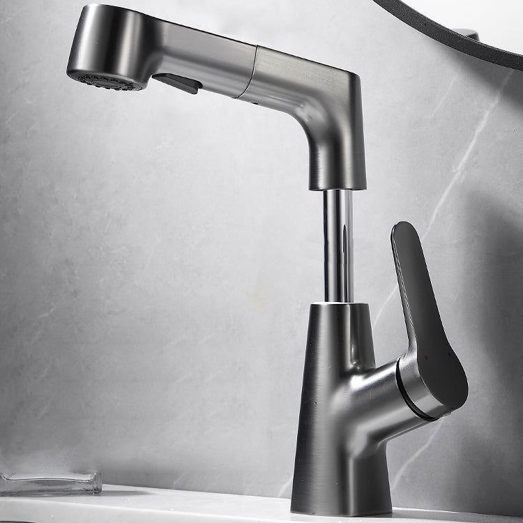 Bathroom Vessel Faucet High-Arc Swivel Spout Single Handle Faucet with Pull Out Sprayer Clearhalo 'Bathroom Remodel & Bathroom Fixtures' 'Bathroom Sink Faucets' 'Bathroom Sinks & Faucet Components' 'bathroom_sink_faucets' 'Home Improvement' 'home_improvement' 'home_improvement_bathroom_sink_faucets' 7297382