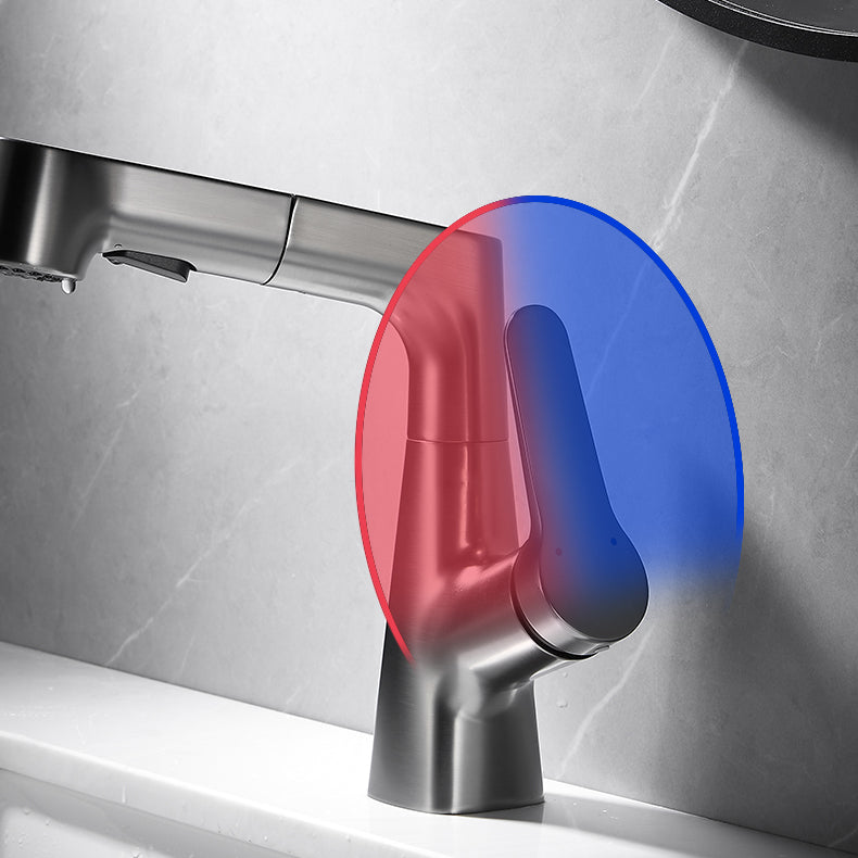 Bathroom Vessel Faucet High-Arc Swivel Spout Single Handle Faucet with Pull Out Sprayer Clearhalo 'Bathroom Remodel & Bathroom Fixtures' 'Bathroom Sink Faucets' 'Bathroom Sinks & Faucet Components' 'bathroom_sink_faucets' 'Home Improvement' 'home_improvement' 'home_improvement_bathroom_sink_faucets' 7297397