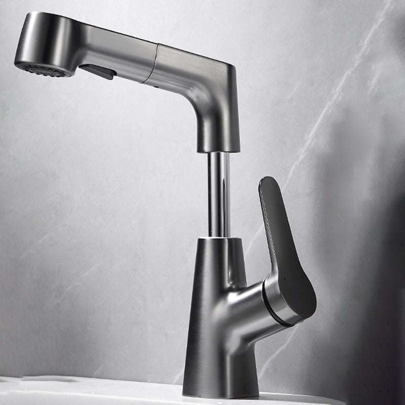 Bathroom Vessel Faucet High-Arc Swivel Spout Single Handle Faucet with Pull Out Sprayer Grey 10.6" Lift Clearhalo 'Bathroom Remodel & Bathroom Fixtures' 'Bathroom Sink Faucets' 'Bathroom Sinks & Faucet Components' 'bathroom_sink_faucets' 'Home Improvement' 'home_improvement' 'home_improvement_bathroom_sink_faucets' 7297401