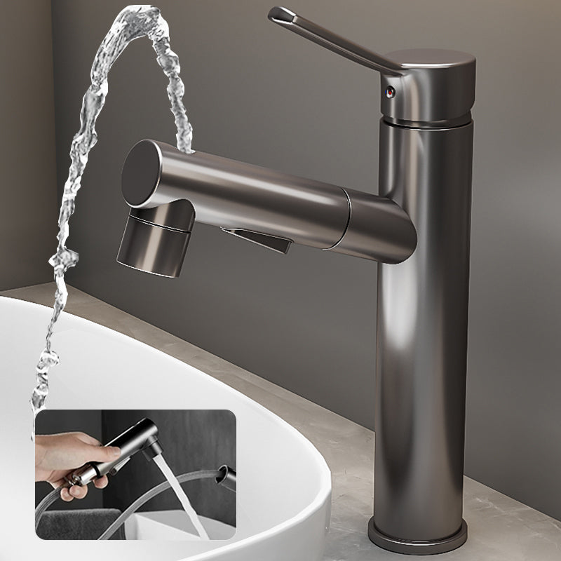 Bathroom Vessel Faucet High-Arc Swivel Spout Single Handle Faucet with Pull Out Sprayer Grey 11.7" Round Clearhalo 'Bathroom Remodel & Bathroom Fixtures' 'Bathroom Sink Faucets' 'Bathroom Sinks & Faucet Components' 'bathroom_sink_faucets' 'Home Improvement' 'home_improvement' 'home_improvement_bathroom_sink_faucets' 7297403