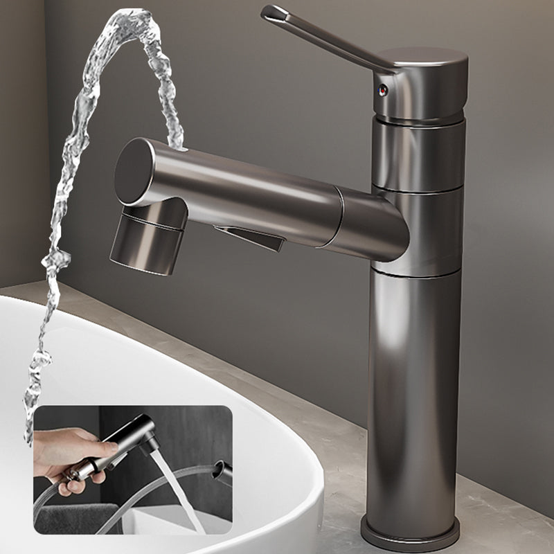 Bathroom Vessel Faucet High-Arc Swivel Spout Single Handle Faucet with Pull Out Sprayer Grey 11.7" Round Swivel Faucet Clearhalo 'Bathroom Remodel & Bathroom Fixtures' 'Bathroom Sink Faucets' 'Bathroom Sinks & Faucet Components' 'bathroom_sink_faucets' 'Home Improvement' 'home_improvement' 'home_improvement_bathroom_sink_faucets' 7297405