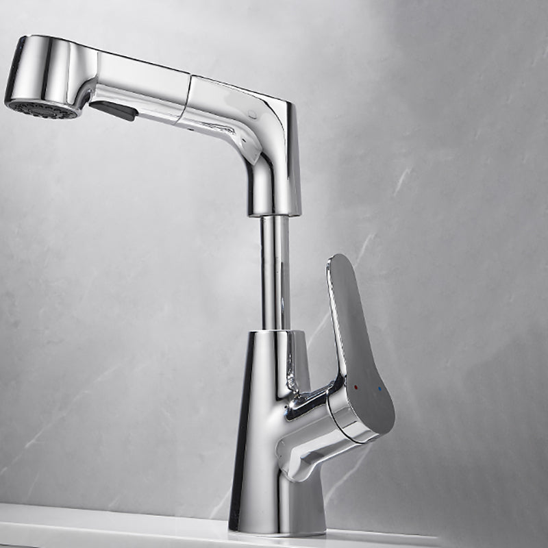 Bathroom Vessel Faucet High-Arc Swivel Spout Single Handle Faucet with Pull Out Sprayer Silver 10.6" Lift Clearhalo 'Bathroom Remodel & Bathroom Fixtures' 'Bathroom Sink Faucets' 'Bathroom Sinks & Faucet Components' 'bathroom_sink_faucets' 'Home Improvement' 'home_improvement' 'home_improvement_bathroom_sink_faucets' 7297410