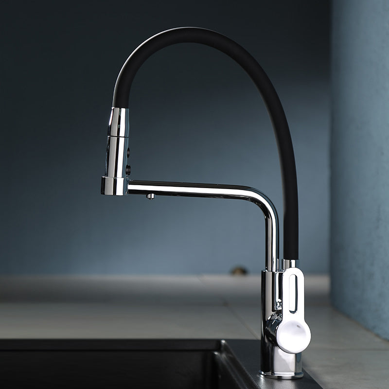 Modern Pull Down Single Handle Kitchen Faucet Desk Mounted Faucet Silver Clearhalo 'Home Improvement' 'home_improvement' 'home_improvement_kitchen_faucets' 'Kitchen Faucets' 'Kitchen Remodel & Kitchen Fixtures' 'Kitchen Sinks & Faucet Components' 'kitchen_faucets' 7297422