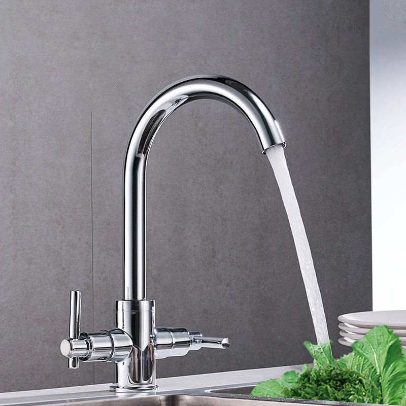 Contemporary Double Handle Kitchen Faucet High Arch Water Filler in Chrome Silver Clearhalo 'Home Improvement' 'home_improvement' 'home_improvement_kitchen_faucets' 'Kitchen Faucets' 'Kitchen Remodel & Kitchen Fixtures' 'Kitchen Sinks & Faucet Components' 'kitchen_faucets' 7297435