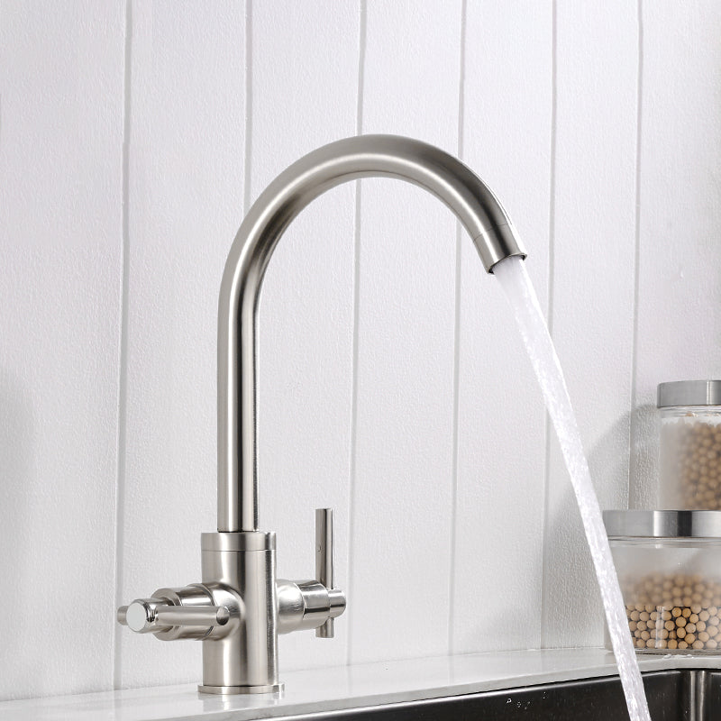 Contemporary Double Handle Kitchen Faucet High Arch Water Filler in Chrome Nickel Clearhalo 'Home Improvement' 'home_improvement' 'home_improvement_kitchen_faucets' 'Kitchen Faucets' 'Kitchen Remodel & Kitchen Fixtures' 'Kitchen Sinks & Faucet Components' 'kitchen_faucets' 7297436