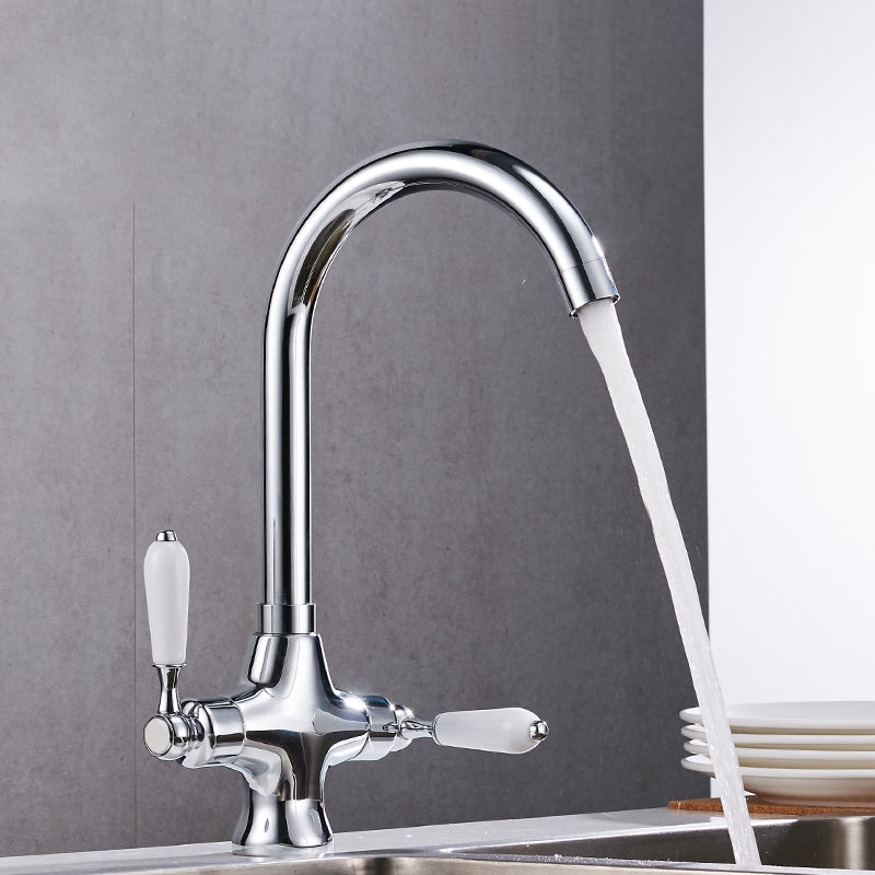 Contemporary Double Handle Kitchen Faucet High Arch Water Filler in Chrome White Silver Clearhalo 'Home Improvement' 'home_improvement' 'home_improvement_kitchen_faucets' 'Kitchen Faucets' 'Kitchen Remodel & Kitchen Fixtures' 'Kitchen Sinks & Faucet Components' 'kitchen_faucets' 7297438