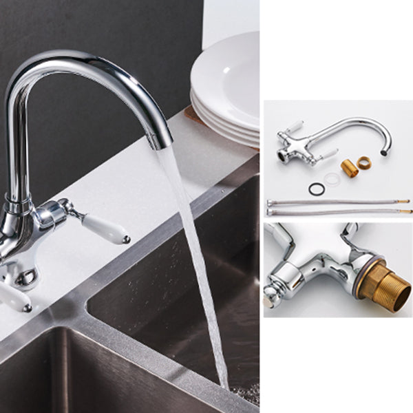 Contemporary Double Handle Kitchen Faucet High Arch Water Filler in Chrome Clearhalo 'Home Improvement' 'home_improvement' 'home_improvement_kitchen_faucets' 'Kitchen Faucets' 'Kitchen Remodel & Kitchen Fixtures' 'Kitchen Sinks & Faucet Components' 'kitchen_faucets' 7297440