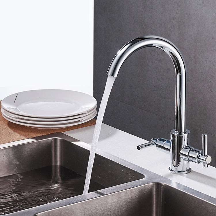 Contemporary Double Handle Kitchen Faucet High Arch Water Filler in Chrome Clearhalo 'Home Improvement' 'home_improvement' 'home_improvement_kitchen_faucets' 'Kitchen Faucets' 'Kitchen Remodel & Kitchen Fixtures' 'Kitchen Sinks & Faucet Components' 'kitchen_faucets' 7297442
