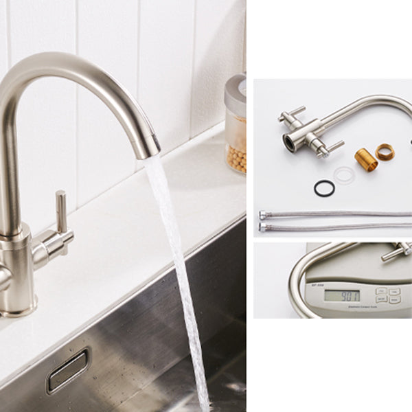 Contemporary Double Handle Kitchen Faucet High Arch Water Filler in Chrome Clearhalo 'Home Improvement' 'home_improvement' 'home_improvement_kitchen_faucets' 'Kitchen Faucets' 'Kitchen Remodel & Kitchen Fixtures' 'Kitchen Sinks & Faucet Components' 'kitchen_faucets' 7297444
