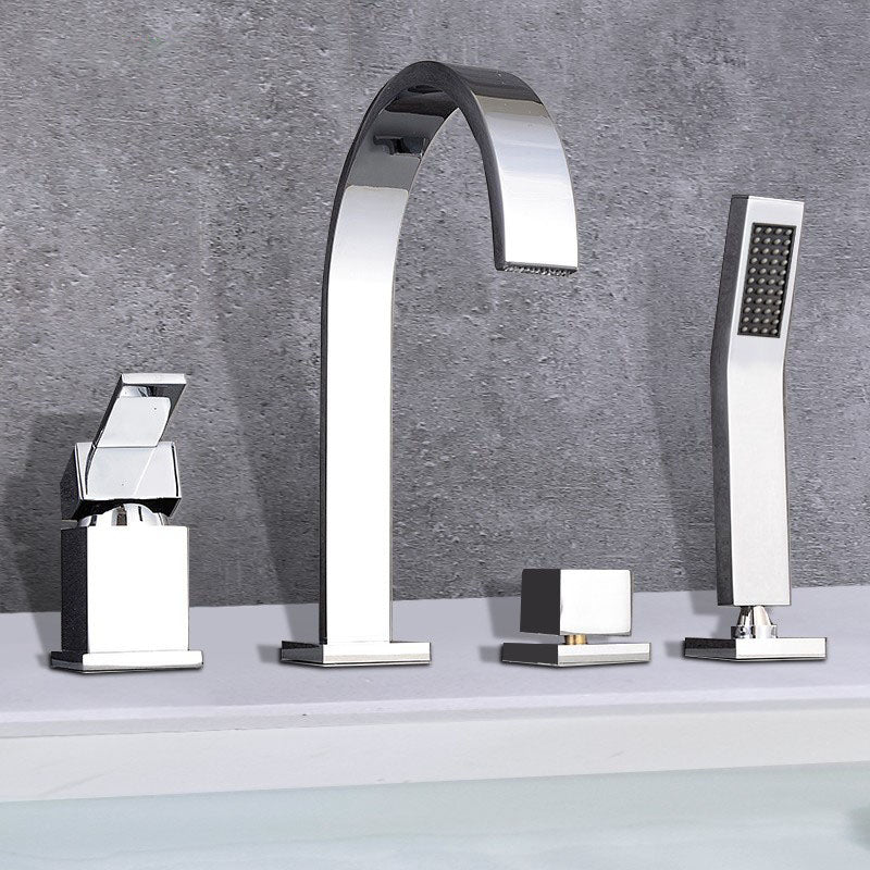 Contemporary Bathroom Faucet Deck Mounted Copper Low Arc Roman Tub Faucet Trim Clearhalo 'Bathroom Remodel & Bathroom Fixtures' 'Bathtub Faucets' 'bathtub_faucets' 'Home Improvement' 'home_improvement' 'home_improvement_bathtub_faucets' 7297461