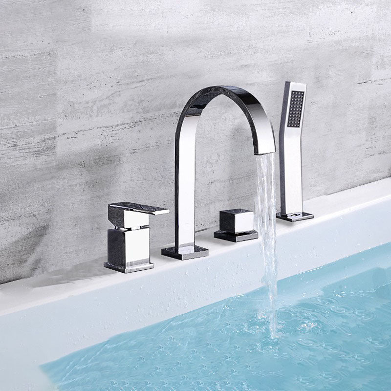 Contemporary Bathroom Faucet Deck Mounted Copper Low Arc Roman Tub Faucet Trim Clearhalo 'Bathroom Remodel & Bathroom Fixtures' 'Bathtub Faucets' 'bathtub_faucets' 'Home Improvement' 'home_improvement' 'home_improvement_bathtub_faucets' 7297464