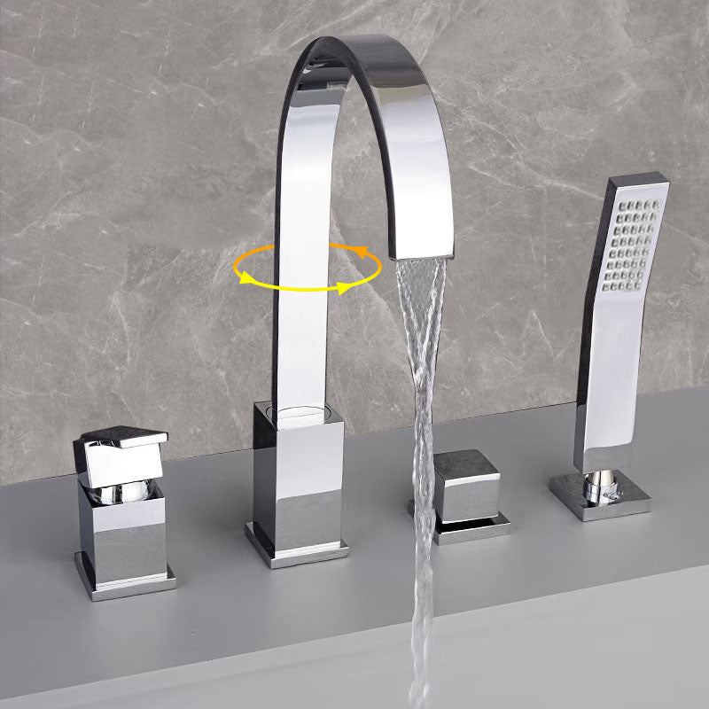 Contemporary Bathroom Faucet Deck Mounted Copper Low Arc Roman Tub Faucet Trim Aged Silver Clearhalo 'Bathroom Remodel & Bathroom Fixtures' 'Bathtub Faucets' 'bathtub_faucets' 'Home Improvement' 'home_improvement' 'home_improvement_bathtub_faucets' 7297465