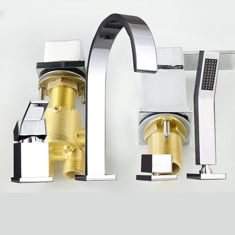 Contemporary Bathroom Faucet Deck Mounted Copper Low Arc Roman Tub Faucet Trim Clearhalo 'Bathroom Remodel & Bathroom Fixtures' 'Bathtub Faucets' 'bathtub_faucets' 'Home Improvement' 'home_improvement' 'home_improvement_bathtub_faucets' 7297466