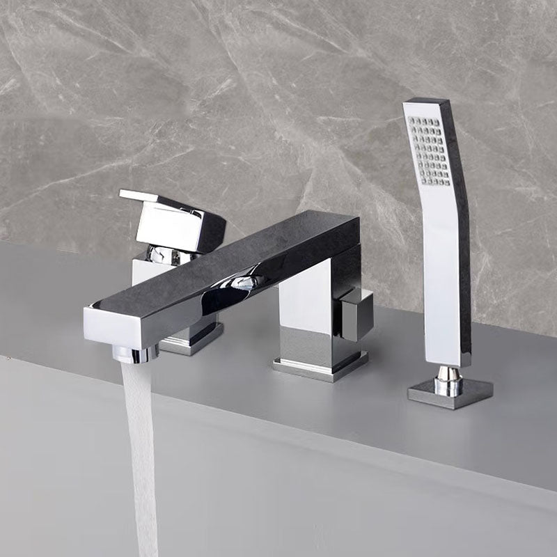 Contemporary Bathroom Faucet Deck Mounted Copper Low Arc Roman Tub Faucet Trim Textured Silver Clearhalo 'Bathroom Remodel & Bathroom Fixtures' 'Bathtub Faucets' 'bathtub_faucets' 'Home Improvement' 'home_improvement' 'home_improvement_bathtub_faucets' 7297467