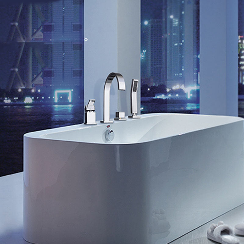 Contemporary Bathroom Faucet Deck Mounted Copper Low Arc Roman Tub Faucet Trim Clearhalo 'Bathroom Remodel & Bathroom Fixtures' 'Bathtub Faucets' 'bathtub_faucets' 'Home Improvement' 'home_improvement' 'home_improvement_bathtub_faucets' 7297468