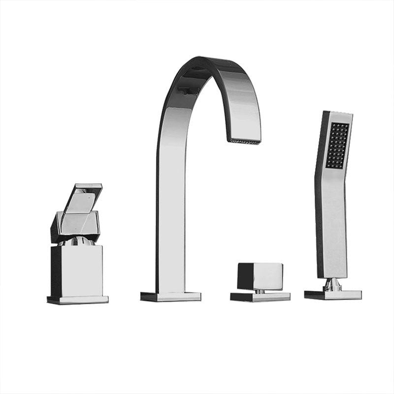 Contemporary Bathroom Faucet Deck Mounted Copper Low Arc Roman Tub Faucet Trim Clearhalo 'Bathroom Remodel & Bathroom Fixtures' 'Bathtub Faucets' 'bathtub_faucets' 'Home Improvement' 'home_improvement' 'home_improvement_bathtub_faucets' 7297470