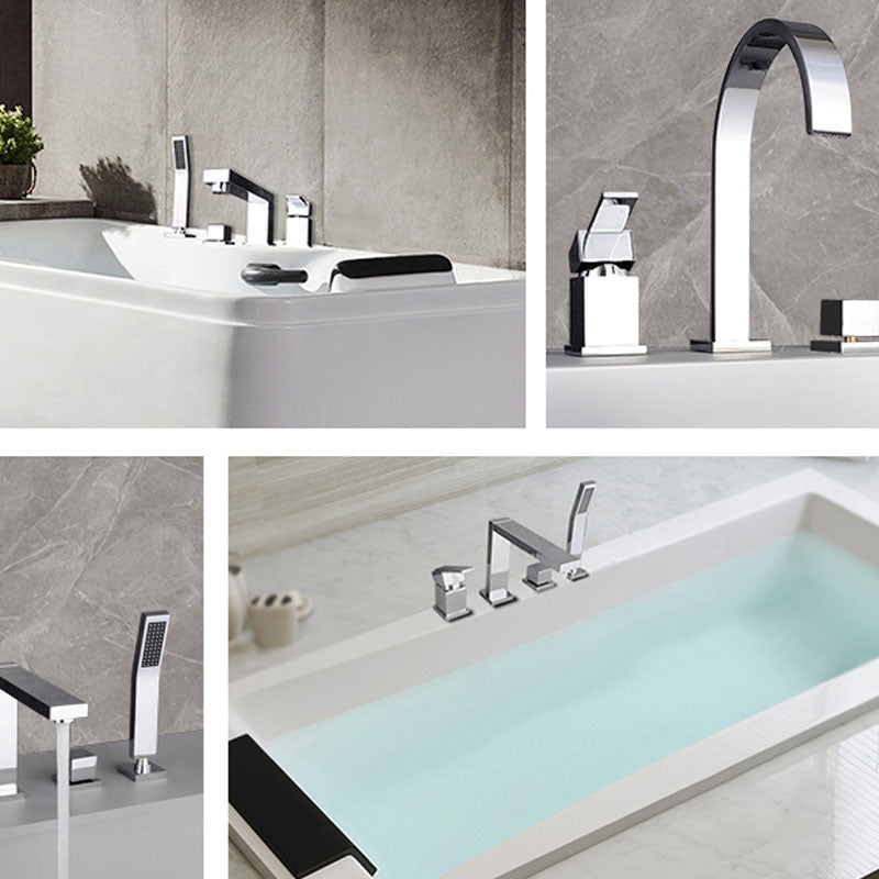 Contemporary Bathroom Faucet Deck Mounted Copper Low Arc Roman Tub Faucet Trim Clearhalo 'Bathroom Remodel & Bathroom Fixtures' 'Bathtub Faucets' 'bathtub_faucets' 'Home Improvement' 'home_improvement' 'home_improvement_bathtub_faucets' 7297472