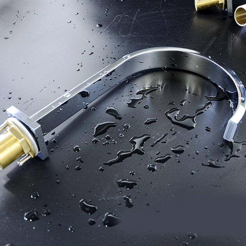 Contemporary Bathroom Faucet Deck Mounted Copper Low Arc Roman Tub Faucet Trim Clearhalo 'Bathroom Remodel & Bathroom Fixtures' 'Bathtub Faucets' 'bathtub_faucets' 'Home Improvement' 'home_improvement' 'home_improvement_bathtub_faucets' 7297476