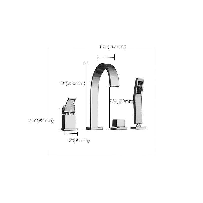 Contemporary Bathroom Faucet Deck Mounted Copper Low Arc Roman Tub Faucet Trim Clearhalo 'Bathroom Remodel & Bathroom Fixtures' 'Bathtub Faucets' 'bathtub_faucets' 'Home Improvement' 'home_improvement' 'home_improvement_bathtub_faucets' 7297477