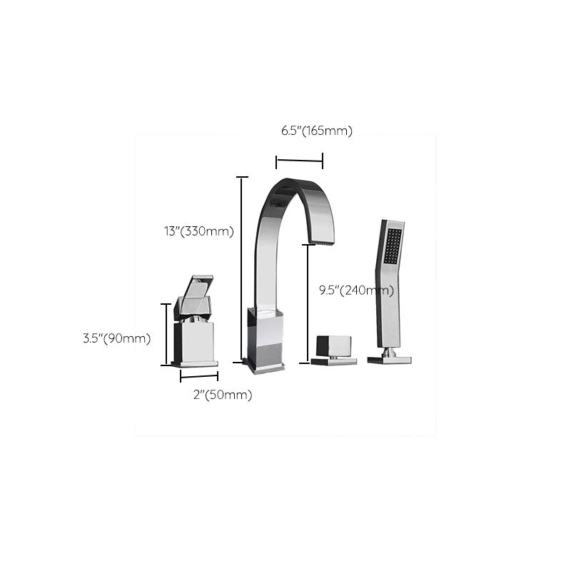 Contemporary Bathroom Faucet Deck Mounted Copper Low Arc Roman Tub Faucet Trim Clearhalo 'Bathroom Remodel & Bathroom Fixtures' 'Bathtub Faucets' 'bathtub_faucets' 'Home Improvement' 'home_improvement' 'home_improvement_bathtub_faucets' 7297479