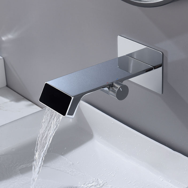 Modern Bathtub Faucet Wall-mounted Brass Digital Display Bathtub Faucet Chrome Clearhalo 'Bathroom Remodel & Bathroom Fixtures' 'Bathtub Faucets' 'bathtub_faucets' 'Home Improvement' 'home_improvement' 'home_improvement_bathtub_faucets' 7297487