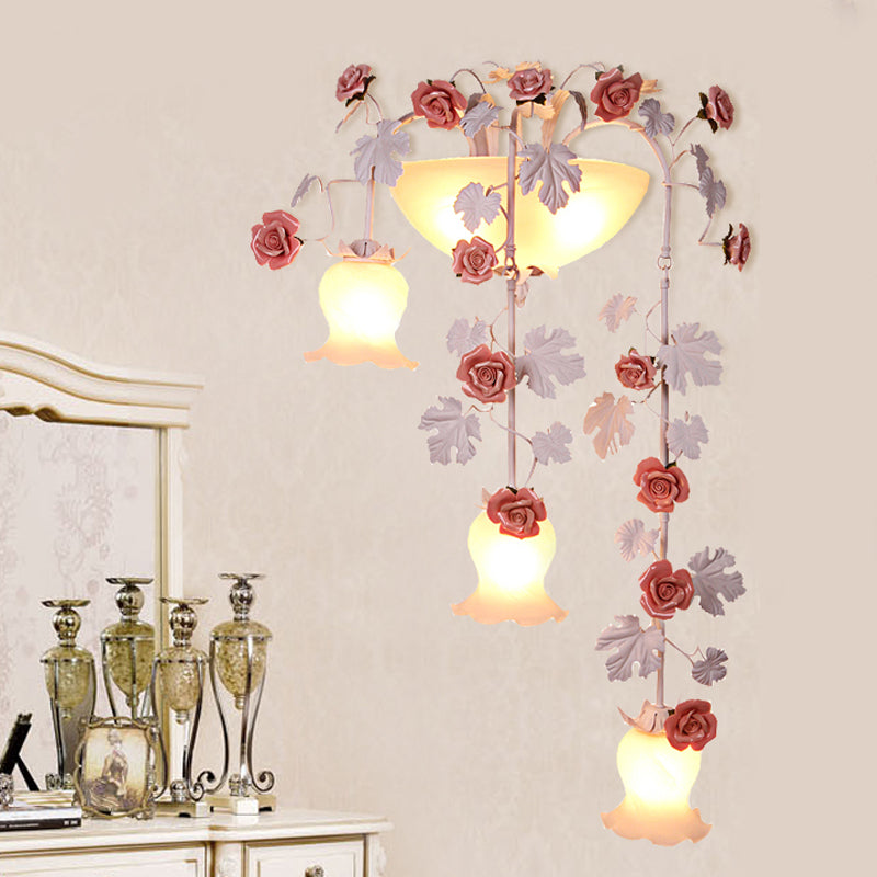 5-Head Draping Wall Lamp Korean Flower White Glass Sconce Lighting Fixture for Living Room White A Clearhalo 'Wall Lamps & Sconces' 'Wall Lights' Lighting' 729757