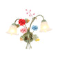 Cream Glass Green Wall Light Flower 1/2-Bulb Korean Garden Wall Lamp Sconce with Curving Arm Clearhalo 'Wall Lamps & Sconces' 'Wall Lights' Lighting' 729790