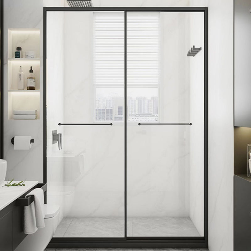 Black Frame Double Sliding Shower Bath Door Transparent Shower Door Clearhalo 'Bathroom Remodel & Bathroom Fixtures' 'Home Improvement' 'home_improvement' 'home_improvement_shower_tub_doors' 'Shower and Tub Doors' 'shower_tub_doors' 'Showers & Bathtubs' 7298019