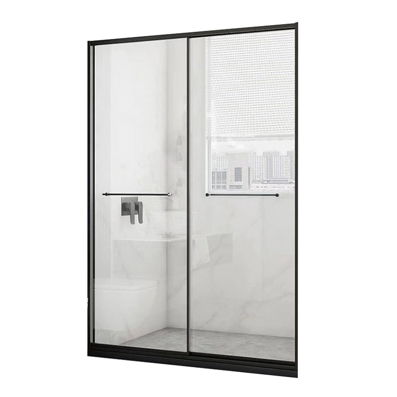 Black Frame Double Sliding Shower Bath Door Transparent Shower Door Clearhalo 'Bathroom Remodel & Bathroom Fixtures' 'Home Improvement' 'home_improvement' 'home_improvement_shower_tub_doors' 'Shower and Tub Doors' 'shower_tub_doors' 'Showers & Bathtubs' 7298023