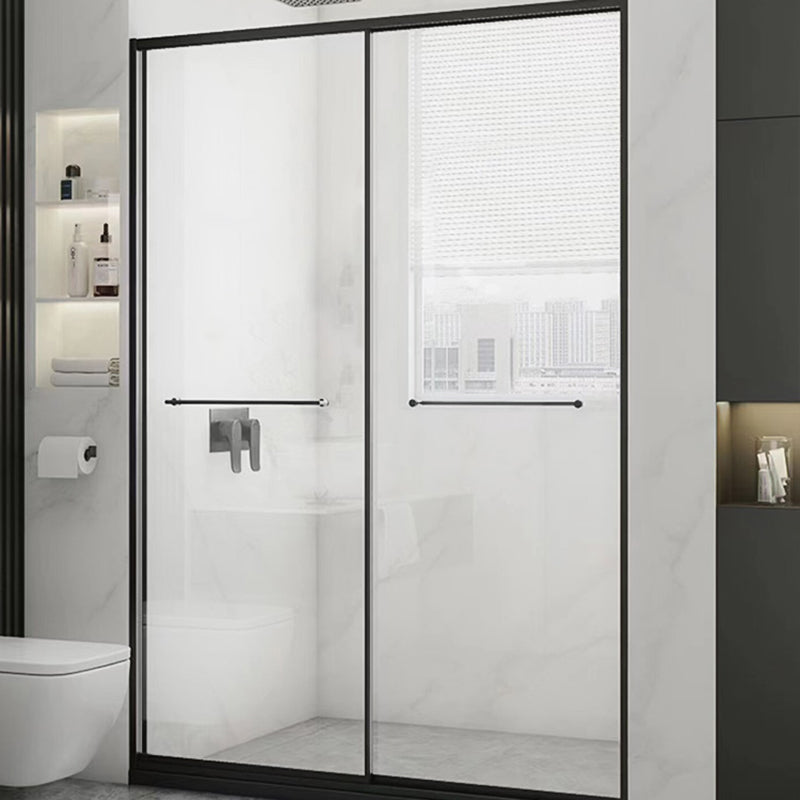 Black Frame Double Sliding Shower Bath Door Transparent Shower Door Clearhalo 'Bathroom Remodel & Bathroom Fixtures' 'Home Improvement' 'home_improvement' 'home_improvement_shower_tub_doors' 'Shower and Tub Doors' 'shower_tub_doors' 'Showers & Bathtubs' 7298028
