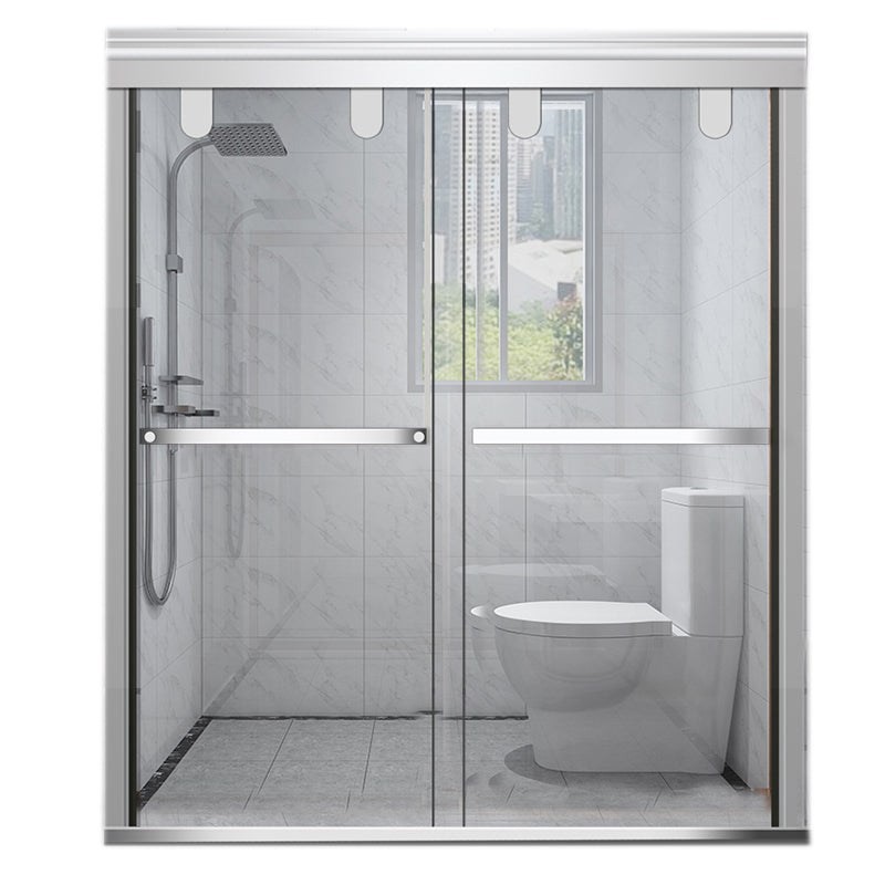 Single Sliding Semi-Frameless Shower Doors Tempered Clear Shower Door Clearhalo 'Bathroom Remodel & Bathroom Fixtures' 'Home Improvement' 'home_improvement' 'home_improvement_shower_tub_doors' 'Shower and Tub Doors' 'shower_tub_doors' 'Showers & Bathtubs' 7298046