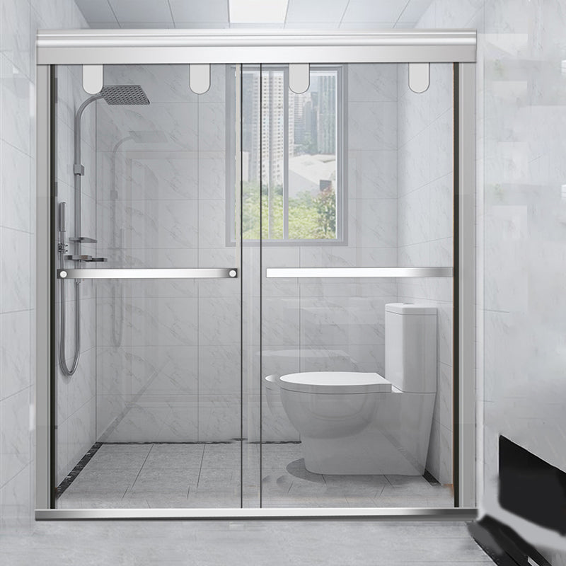 Single Sliding Semi-Frameless Shower Doors Tempered Clear Shower Door Silver Gray Clearhalo 'Bathroom Remodel & Bathroom Fixtures' 'Home Improvement' 'home_improvement' 'home_improvement_shower_tub_doors' 'Shower and Tub Doors' 'shower_tub_doors' 'Showers & Bathtubs' 7298047