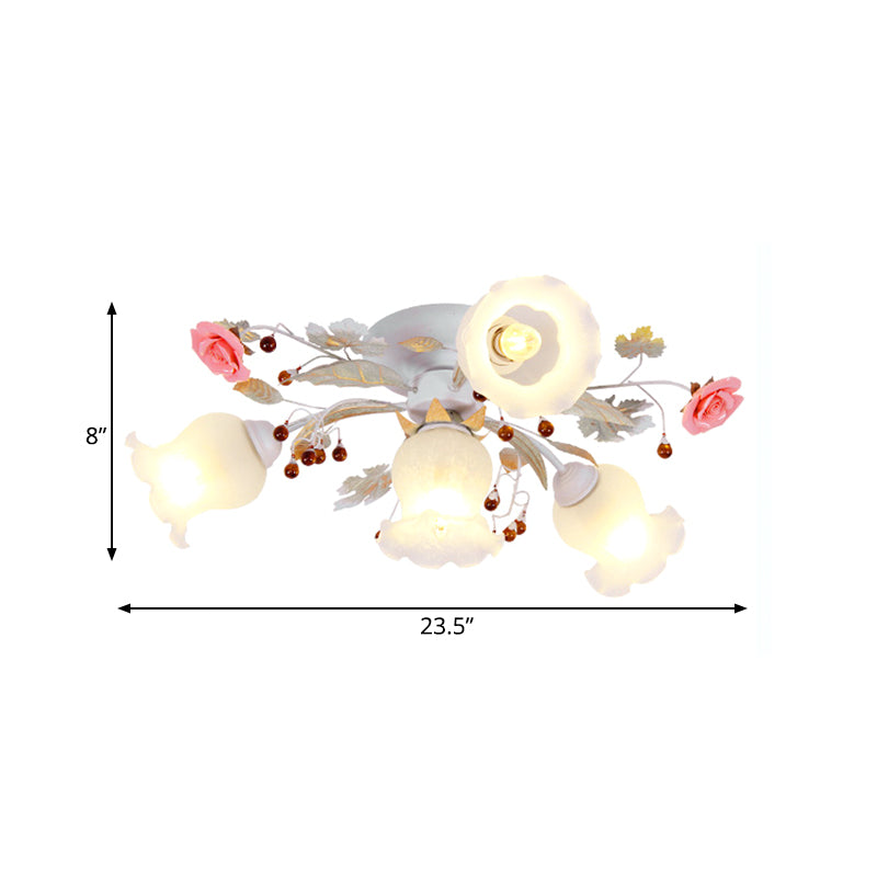 Korean Garden Bloom Semi Flush 4/6/9 Bulbs White Glass Flush Mount Light Fixture for Dining Room Clearhalo 'Ceiling Lights' 'Close To Ceiling Lights' 'Close to ceiling' 'Semi-flushmount' Lighting' 729836