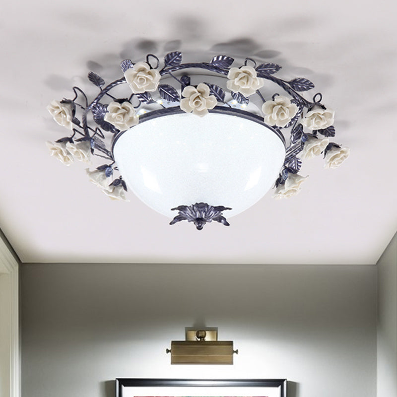 Korean Flower Bowl Ceiling Fixture White Glass LED Flush Mount Spotlight for Living Room, 20"/25" Width White 20" Clearhalo 'Ceiling Lights' 'Close To Ceiling Lights' 'Close to ceiling' 'Flush mount' Lighting' 729862