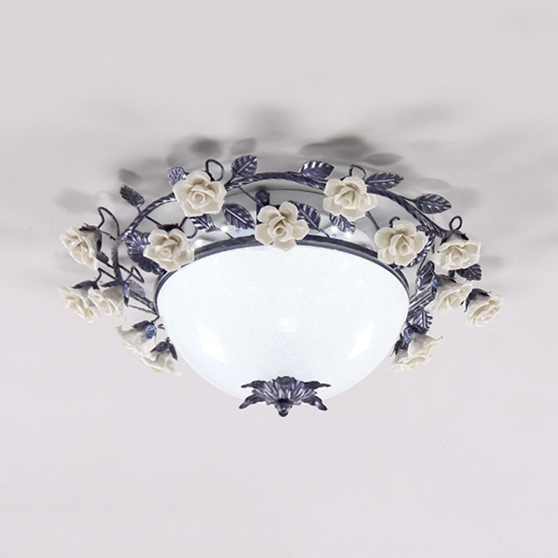 Korean Flower Bowl Ceiling Fixture White Glass LED Flush Mount Spotlight for Living Room, 20"/25" Width Clearhalo 'Ceiling Lights' 'Close To Ceiling Lights' 'Close to ceiling' 'Flush mount' Lighting' 729865