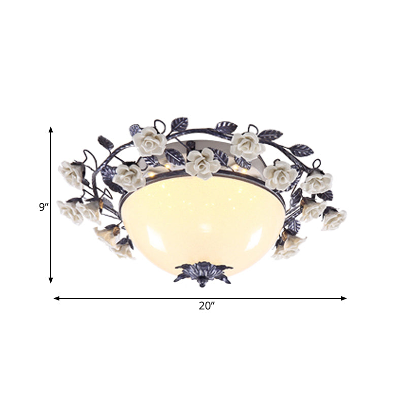 Korean Flower Bowl Ceiling Fixture White Glass LED Flush Mount Spotlight for Living Room, 20"/25" Width Clearhalo 'Ceiling Lights' 'Close To Ceiling Lights' 'Close to ceiling' 'Flush mount' Lighting' 729866