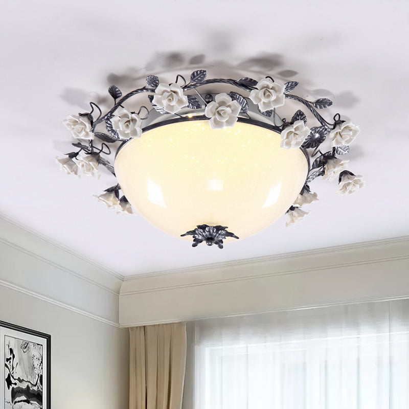 Korean Flower Bowl Ceiling Fixture White Glass LED Flush Mount Spotlight for Living Room, 20"/25" Width White 25" Clearhalo 'Ceiling Lights' 'Close To Ceiling Lights' 'Close to ceiling' 'Flush mount' Lighting' 729867