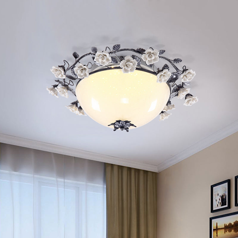 Korean Flower Bowl Ceiling Fixture White Glass LED Flush Mount Spotlight for Living Room, 20"/25" Width Clearhalo 'Ceiling Lights' 'Close To Ceiling Lights' 'Close to ceiling' 'Flush mount' Lighting' 729868