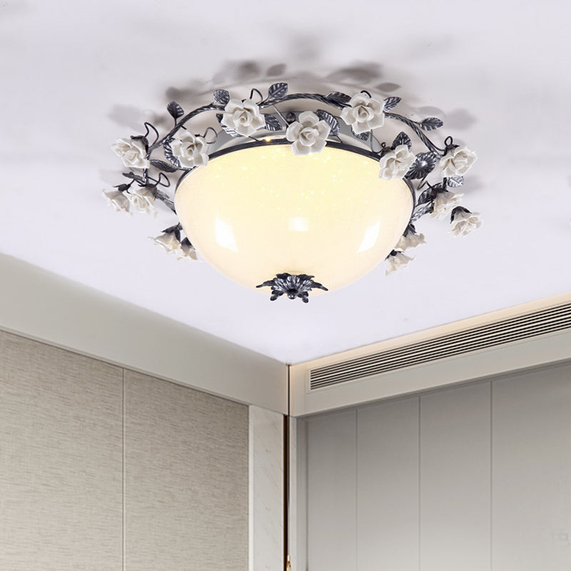 Korean Flower Bowl Ceiling Fixture White Glass LED Flush Mount Spotlight for Living Room, 20"/25" Width Clearhalo 'Ceiling Lights' 'Close To Ceiling Lights' 'Close to ceiling' 'Flush mount' Lighting' 729869