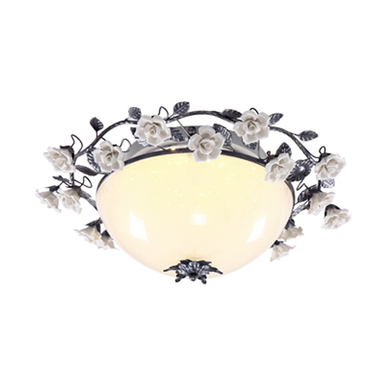 Korean Flower Bowl Ceiling Fixture White Glass LED Flush Mount Spotlight for Living Room, 20"/25" Width Clearhalo 'Ceiling Lights' 'Close To Ceiling Lights' 'Close to ceiling' 'Flush mount' Lighting' 729870