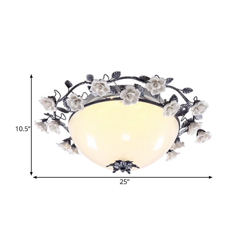 Korean Flower Bowl Ceiling Fixture White Glass LED Flush Mount Spotlight for Living Room, 20"/25" Width Clearhalo 'Ceiling Lights' 'Close To Ceiling Lights' 'Close to ceiling' 'Flush mount' Lighting' 729871