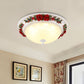 12"/16" W Red LED Ceiling Lamp Korean Garden White Glass Domed Flush Mount Lighting with Flower Design Clearhalo 'Ceiling Lights' 'Close To Ceiling Lights' 'Close to ceiling' 'Flush mount' Lighting' 729879