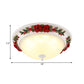 12"/16" W Red LED Ceiling Lamp Korean Garden White Glass Domed Flush Mount Lighting with Flower Design Clearhalo 'Ceiling Lights' 'Close To Ceiling Lights' 'Close to ceiling' 'Flush mount' Lighting' 729881