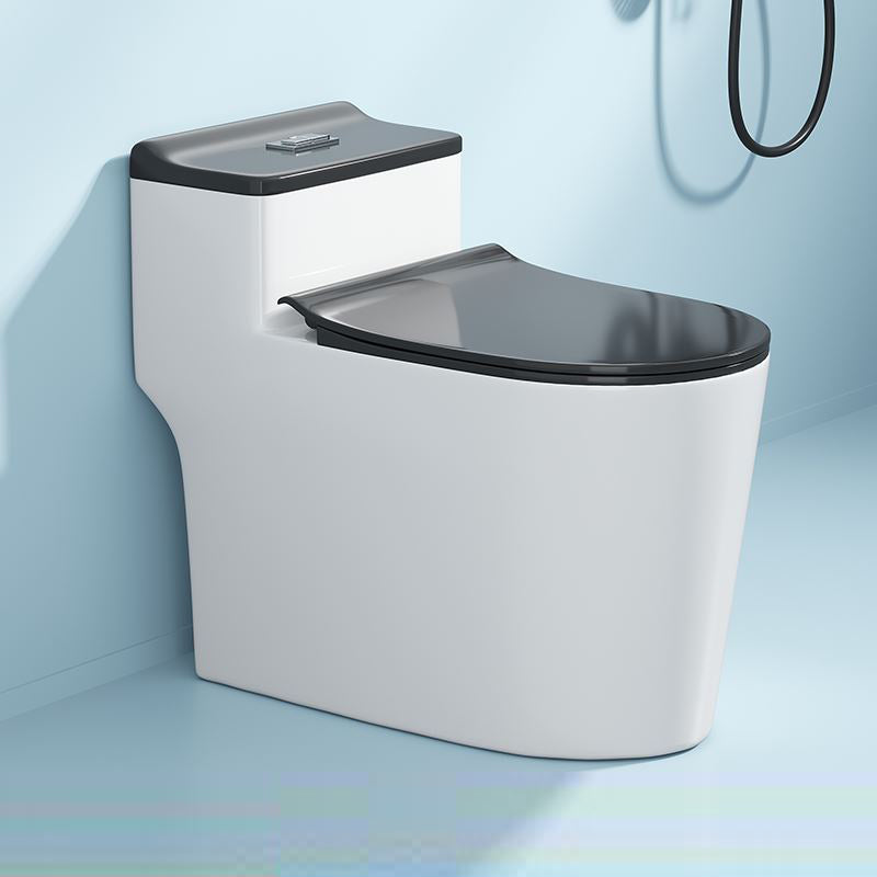 Contemporary Ceramic Toilet Bowl Floor Mounted Urine Toilet with Seat for Washroom 15"L x 27"W x 24"H Black/ White Clearhalo 'Bathroom Remodel & Bathroom Fixtures' 'Home Improvement' 'home_improvement' 'home_improvement_toilets' 'Toilets & Bidets' 'Toilets' 7298835